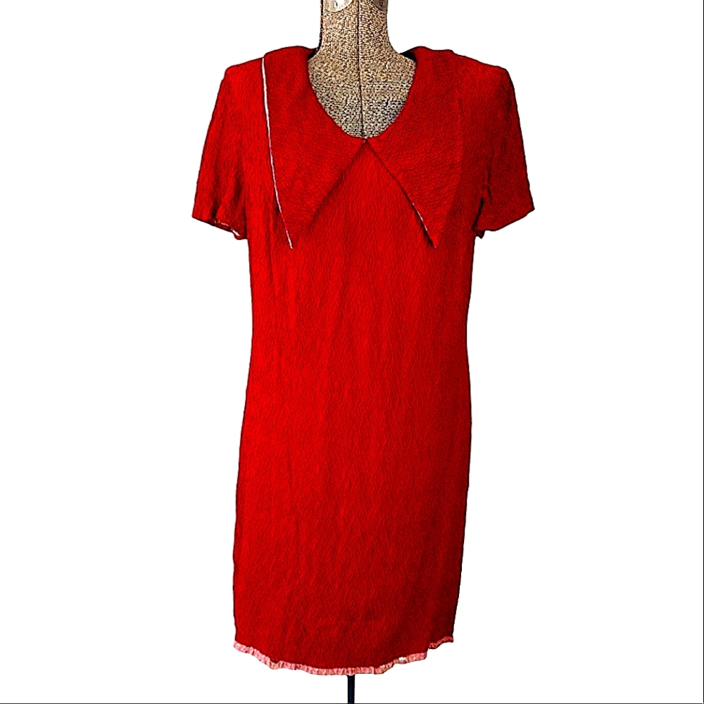 Vintage 1960s dagger collar red mini dress size small